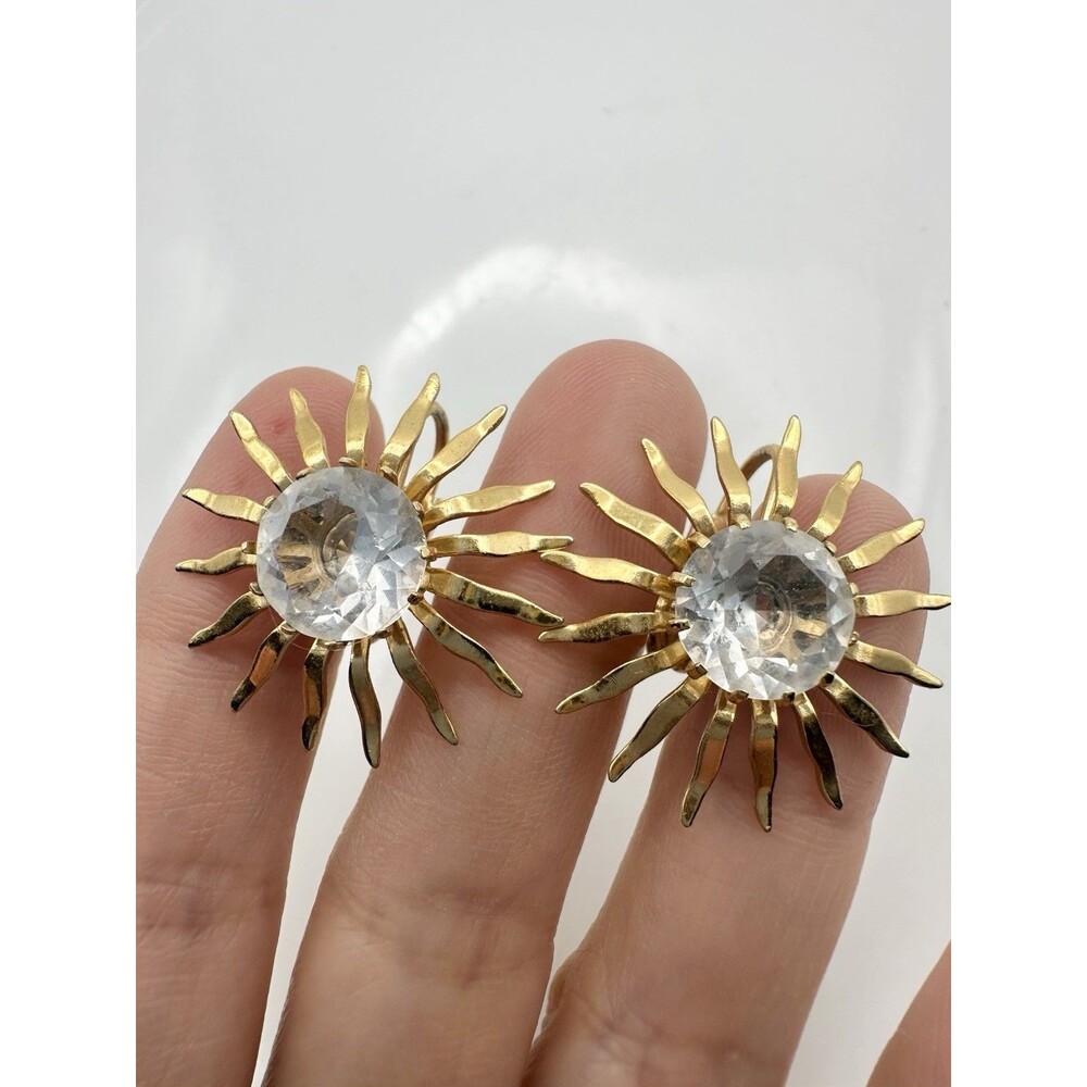Vintage Sarah Coventry Sun Crystal Gold Tone Earrings Costume